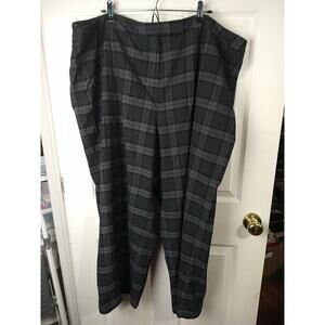 Lane Bryant Women 28S Grey Plaid Wide Leg Pockets Flat Front Dress Pant